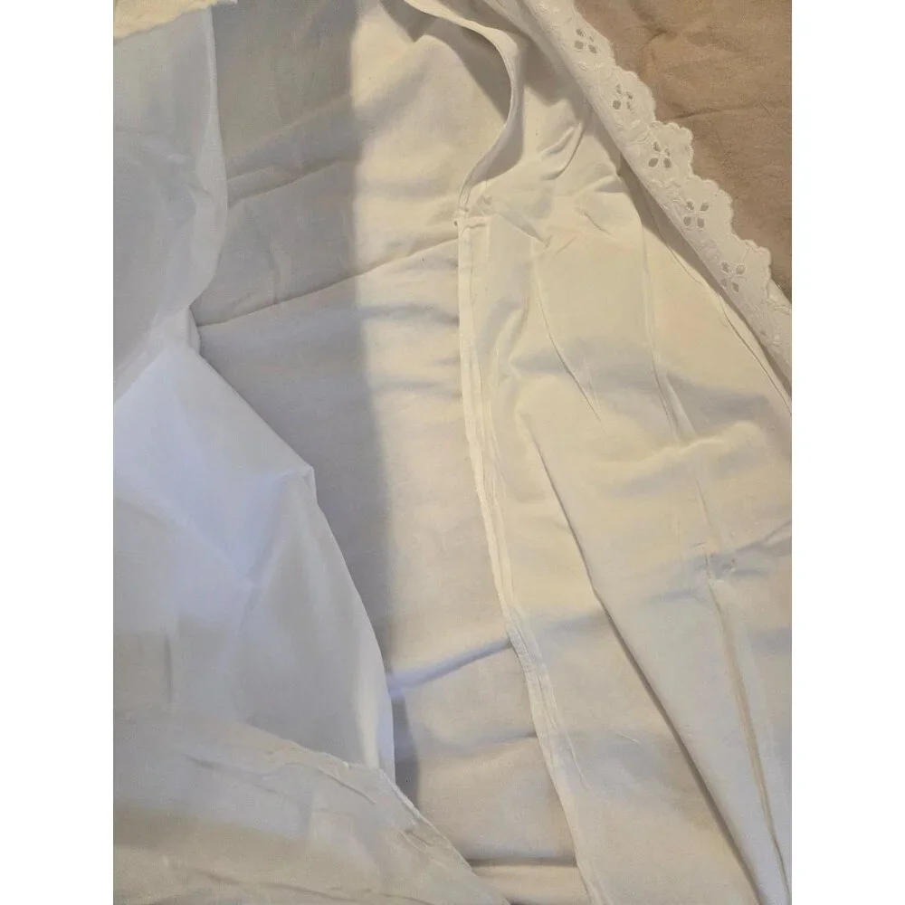 Antiq French White Cotton Duvet Cover Lace Trim 90x78 some spots